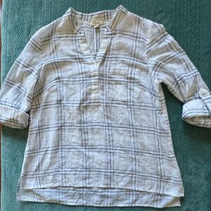 Style & Co Navy and White Plaid Blouse